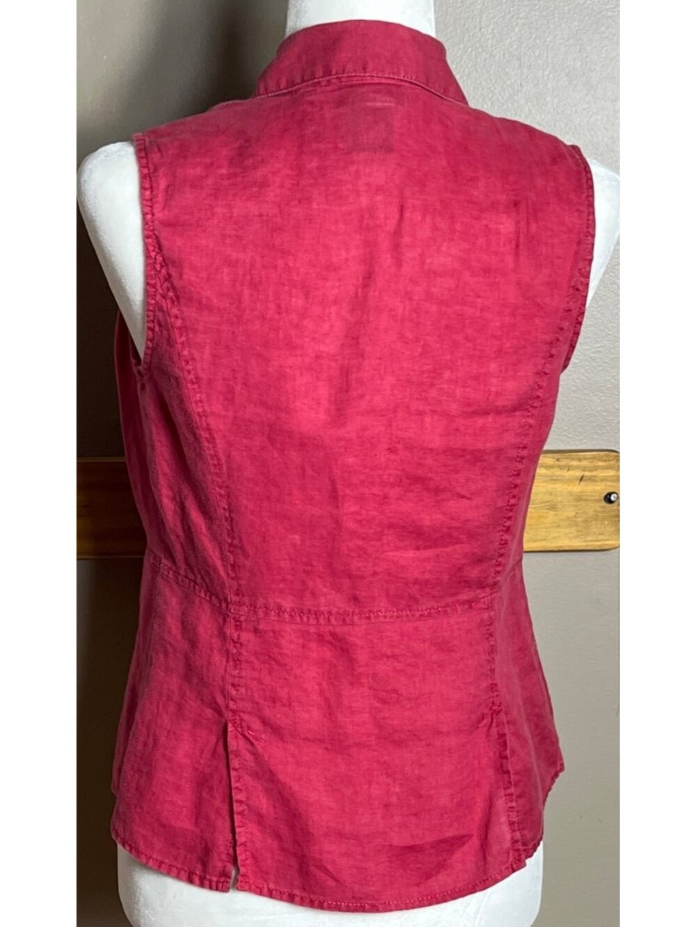 Rafaella Linen Button Top Sleeveless Raspberry Red Coastal Casual Preppy Wom 6 - Picture 2 of 10